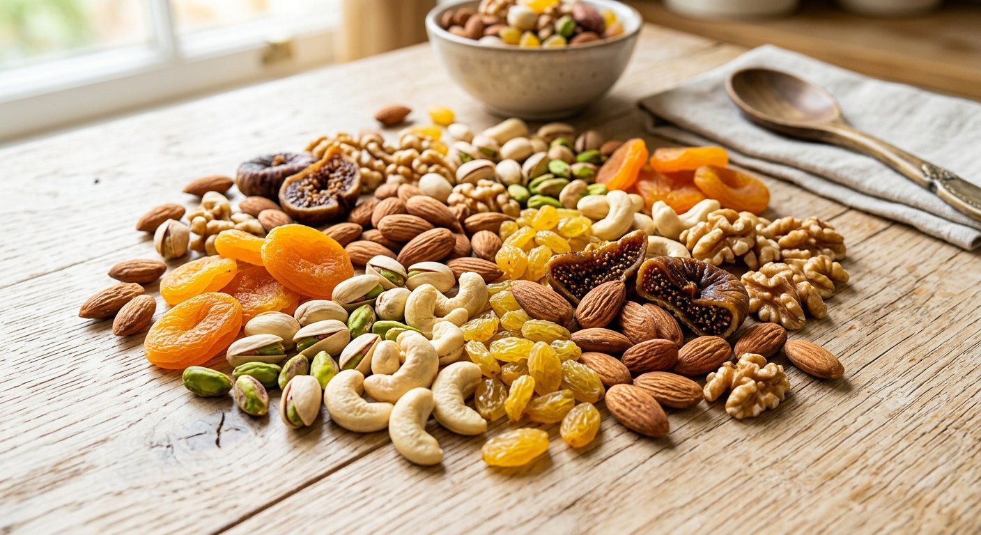 A colorful mix of premium dry fruits and nuts